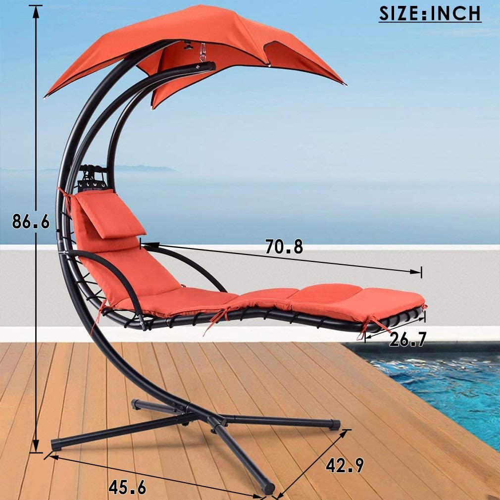 Hanging Chaise Lounger Chair Arc Stand Air Porch Swing Hammock Chair Canopy