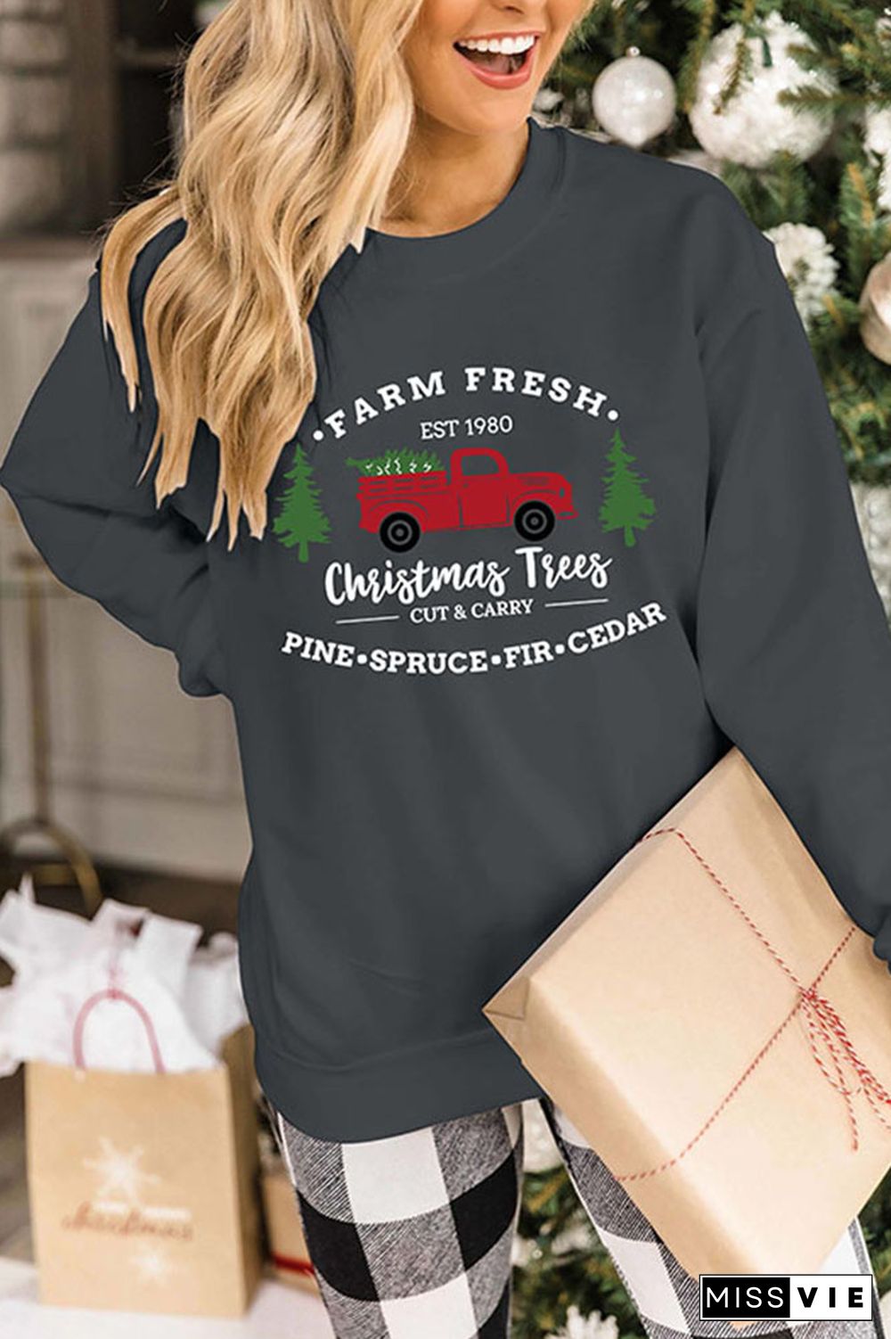 Farm Fresh Christmas Trees with Farm Truck Sweatshirt Wholesale