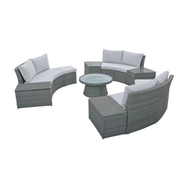 10-Piece Outdoor Sectional Half Round Patio Rattan Sofa Set - Overstock - 37386487