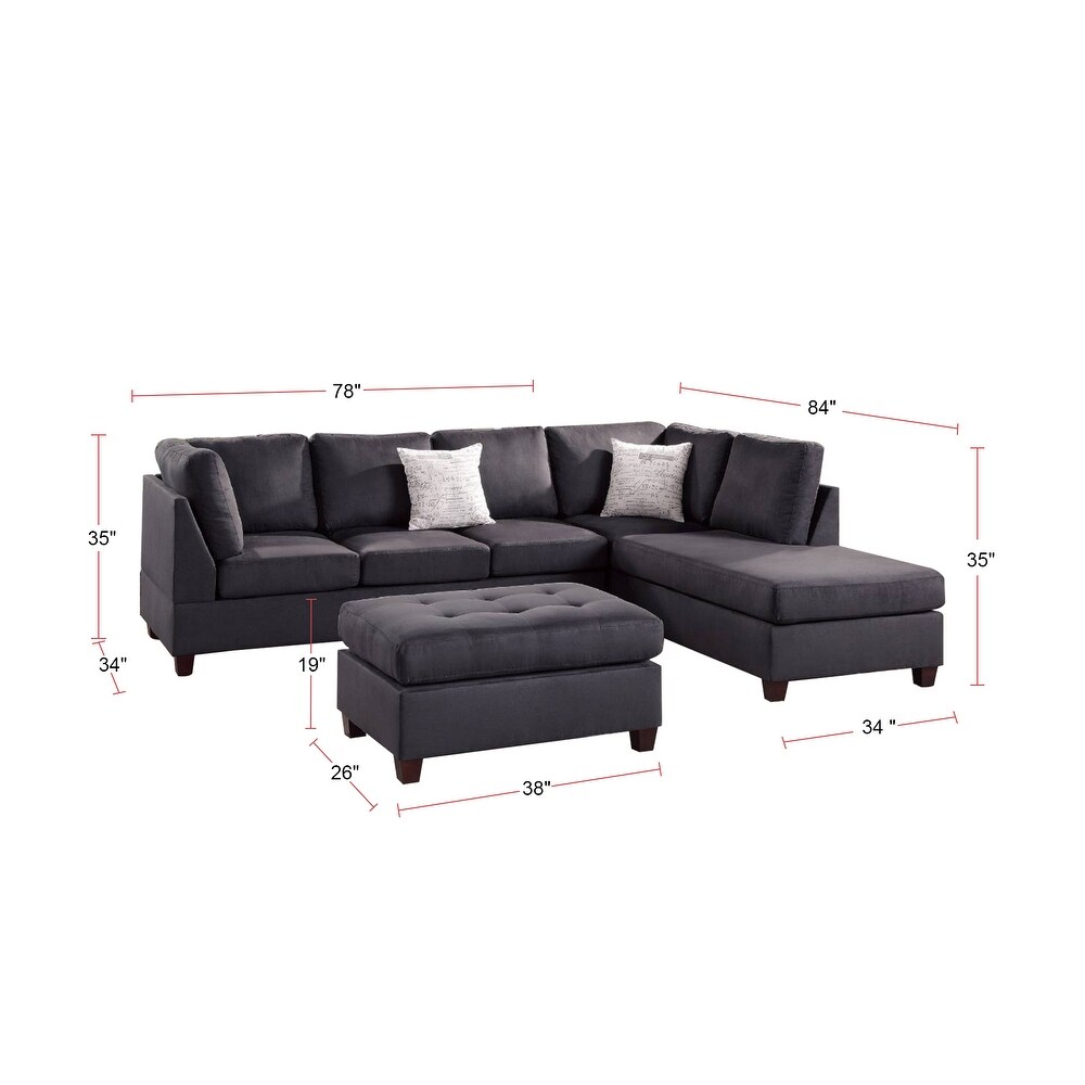 3 Piece Microfiber Sectional Sofa Set