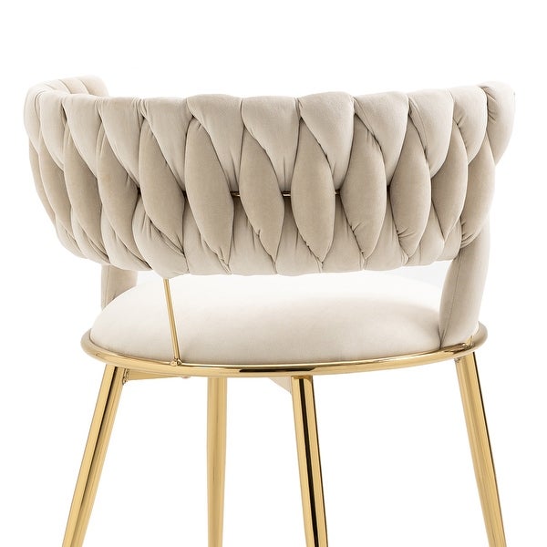 Modern Leisure Dining Chairs Set of 2， Velvet Upholstered Side Chairs with Gold Metal Legs