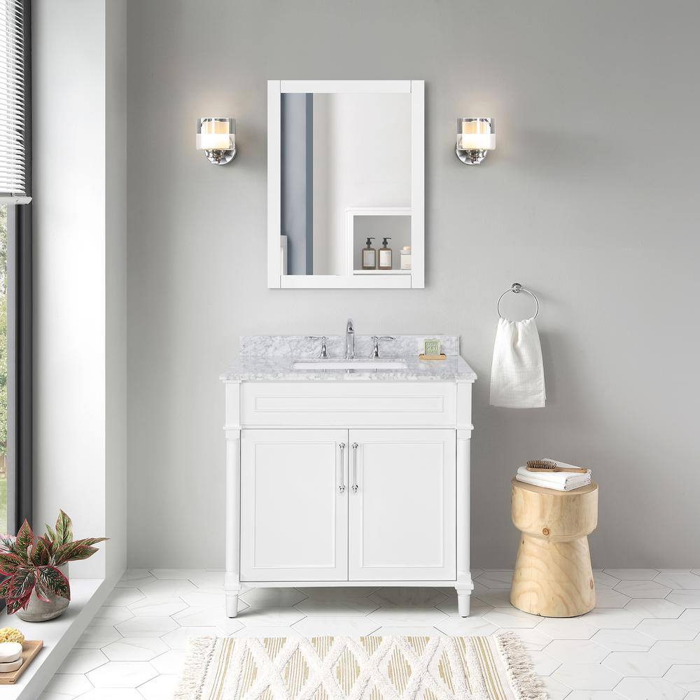 Home Decorators Collection Aberdeen 36 in. W x 22 in. D x 34.5 in. H Bath Vanity in White with White Carrara Marble Top 8103600410