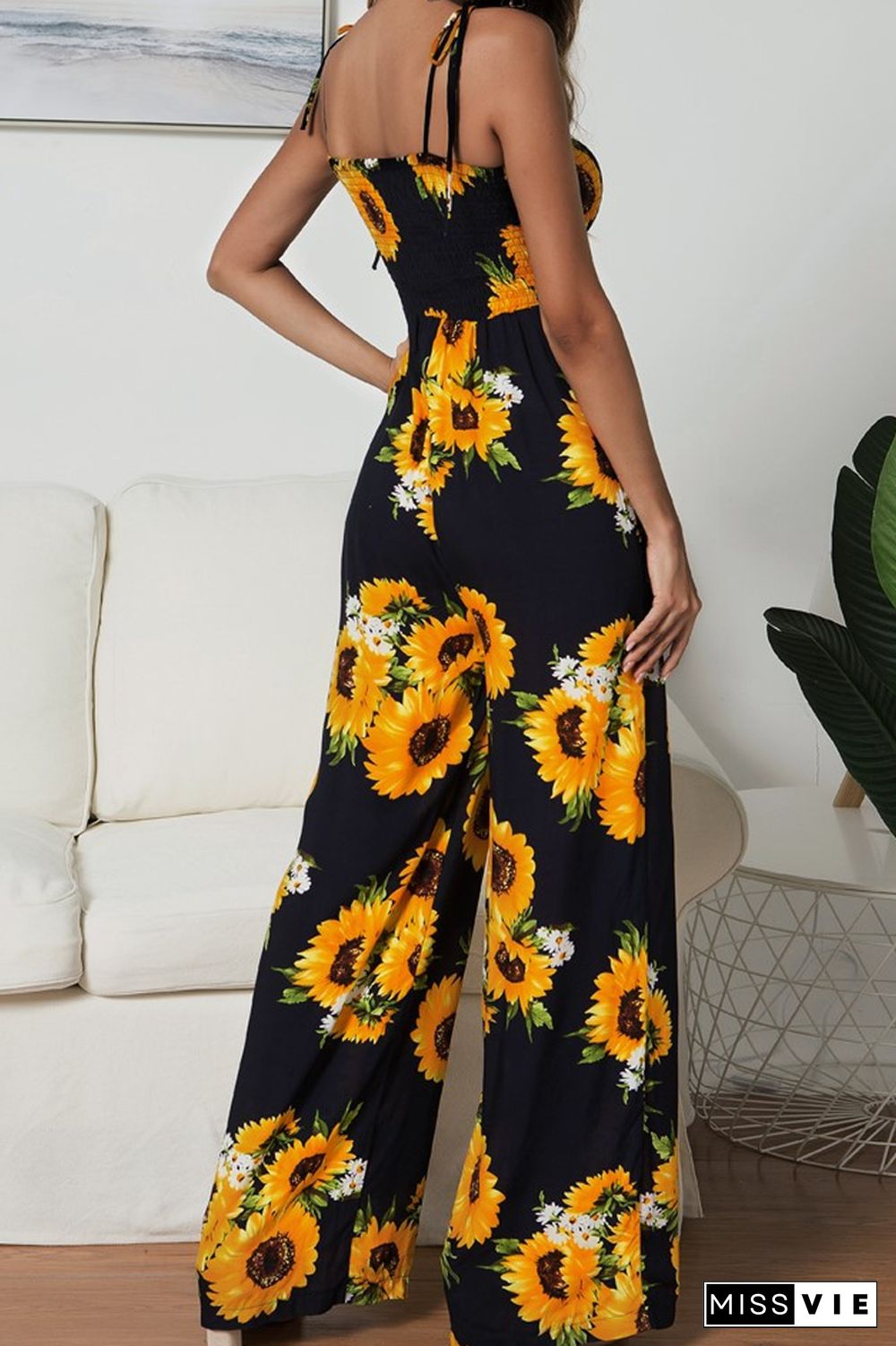 KarliDress Sunflower Print One-piece Jumpsuit P12828