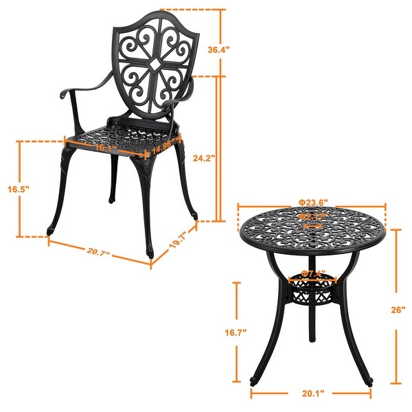 NUU GARDEN 3piece Black Cast Aluminum Patio Bistro Set