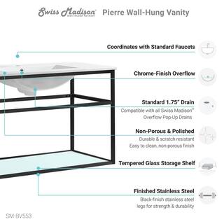 Swiss Madison Pierre 36 in. Single Metal Frame Open Shelf Bathroom Vanity in Black Vanity Top in White with White Basin SM-BV553