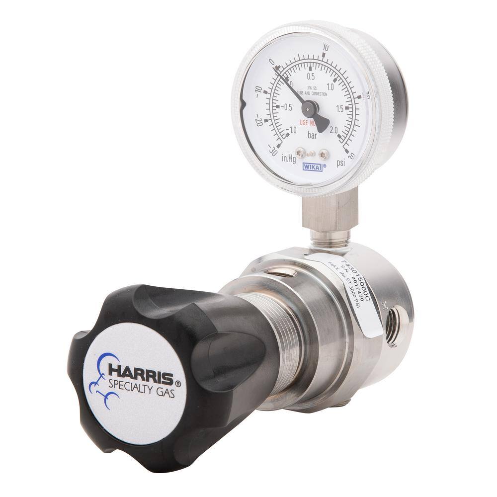 Harris High-Purity Stainless Steel Nitrogen Helium Argon Carbon Dioxide Hydrogen Oxygen Regulator 0-15 PSIG 14in. FNPT 743015000C