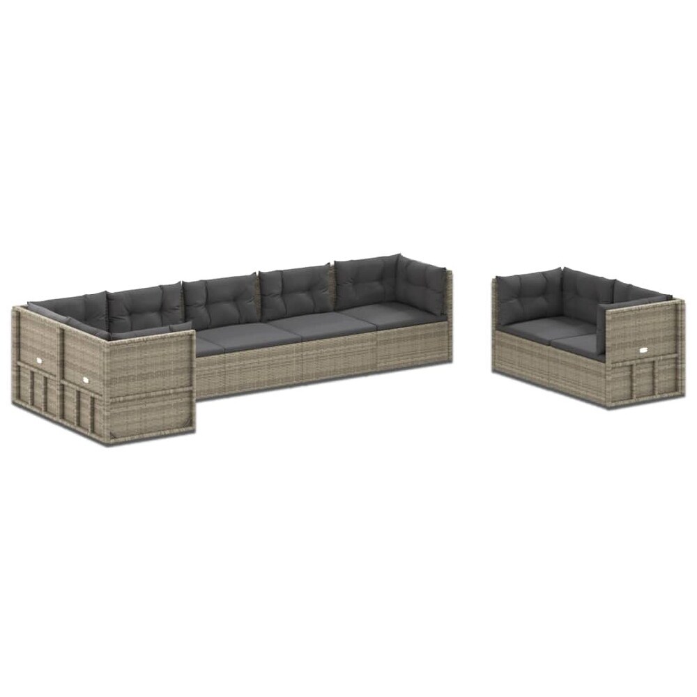 vidaXL 8 Piece Patio Lounge Set with Cushions Gray Poly Rattan   21.3\