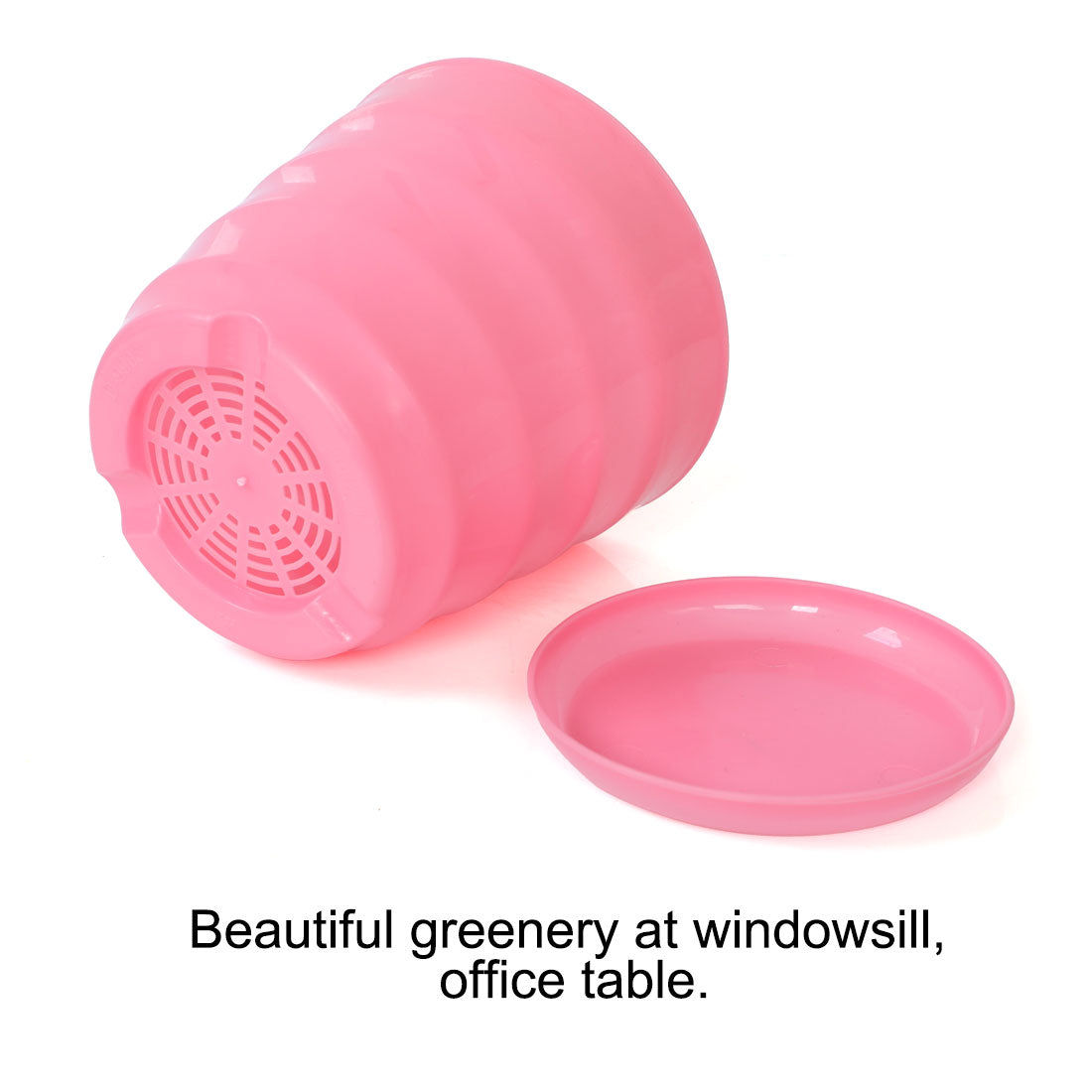 Uxcell Home Office Desk Plastic Cylindrical Plant Planter Holder Flower Pot Pink