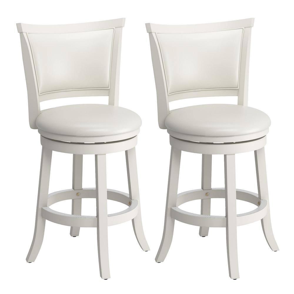 CORLIVING Woodgrove 25 in. Counter Height White Wood Swivel Bar Stools with White leatherette Seat and Backrest (Set of 2) DWG-114-B