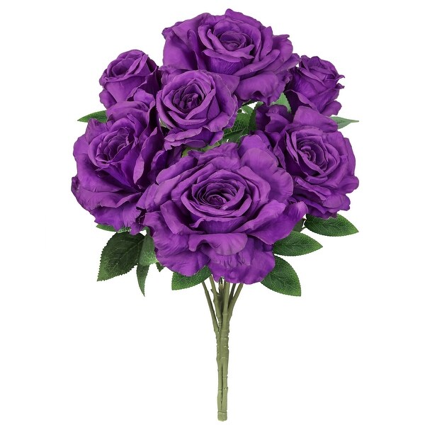 Set of 2 Purple Artificial Grand Rose Flower Stem Bush Bouquet 22in