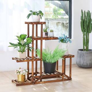 AESOME 6 Tiered Plant Stand 37.8 in. Tall Wood Large Flower Pot Holder Shelf 6 Potted Planter Display Rack for Garden Patio HJ-A