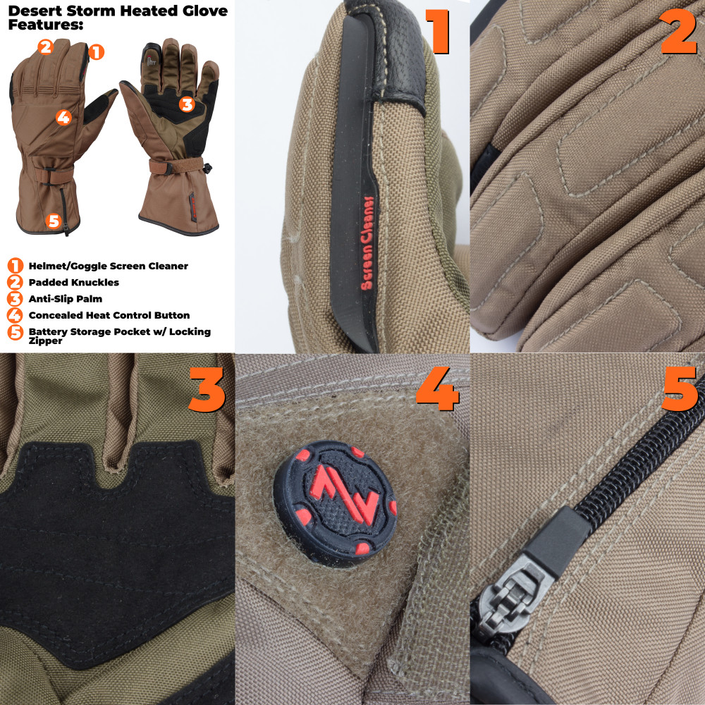 Desert Storm Heated Gloves Unisex 7.4 Volt  Coyote XS ;