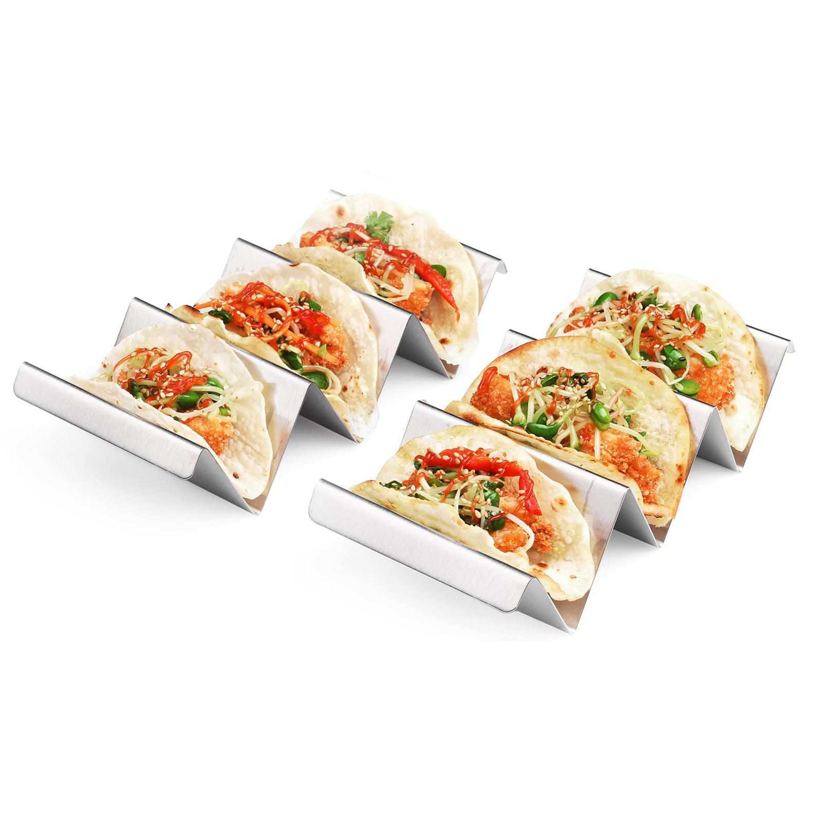 Semfri Taco Holders 2 Packs Stainless Steel Taco Stand Rack Tray Style Truck Tray Style Oven Safe for Baking Dishwasher and Grill Safe