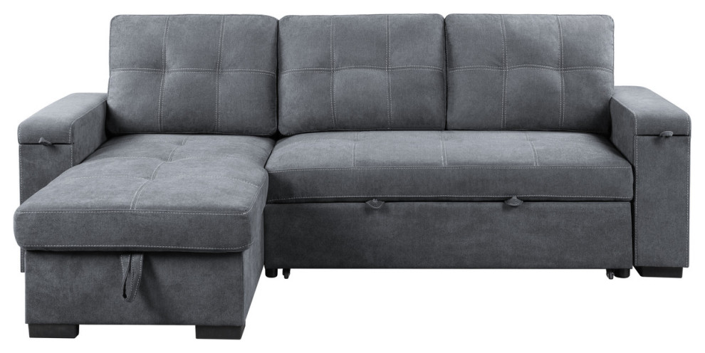 Toby Gray Woven Reversible Sleeper Sectional w/ Storage  Cupholder  USB Port   Transitional   Sleeper Sofas   by Lilola Home  Houzz