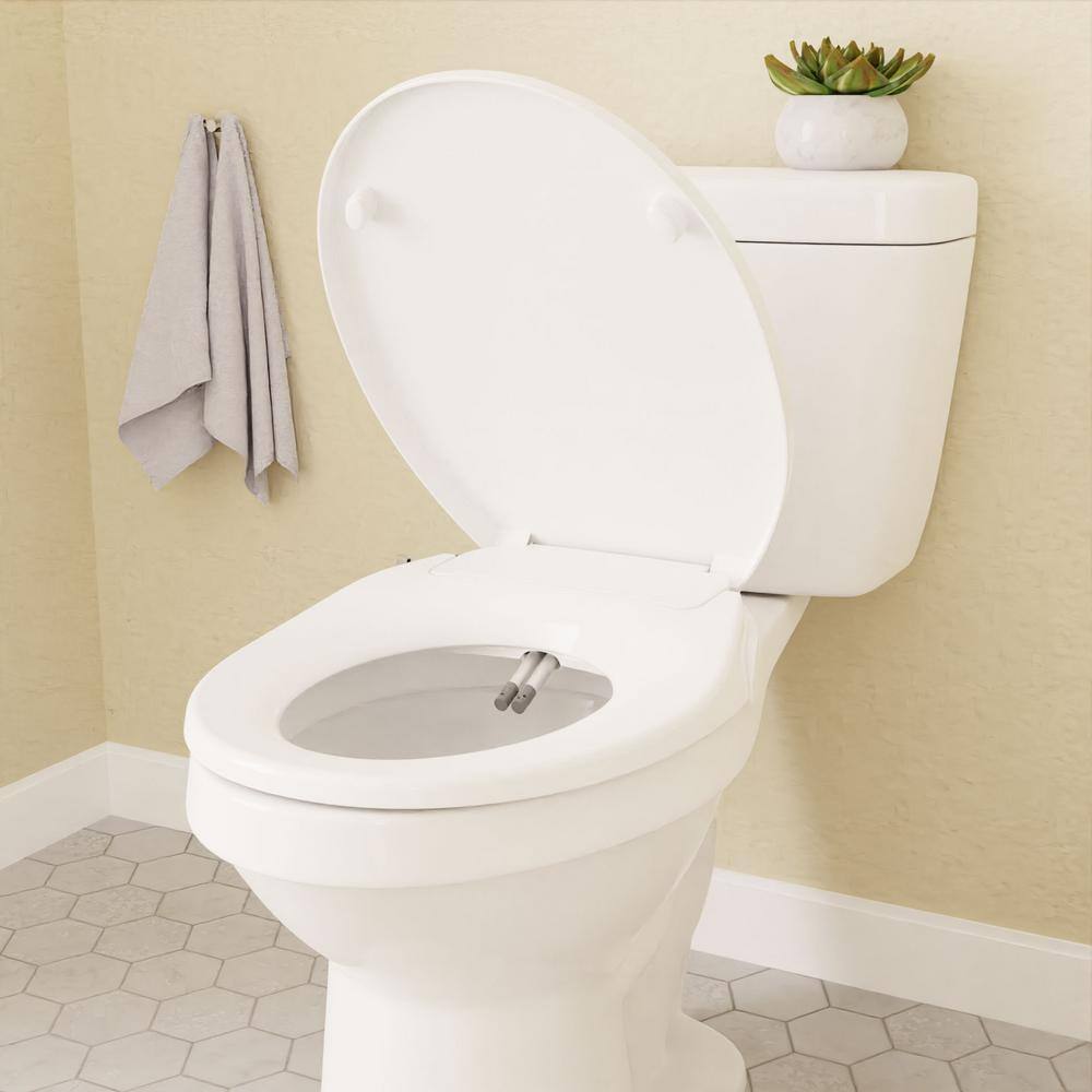 ANZZI Hal Non-Electric Soft Close Bidet Seat for Elongated Toilets with Dual Nozzle and Built-In Side Lever in White TL-MBSEL200WH