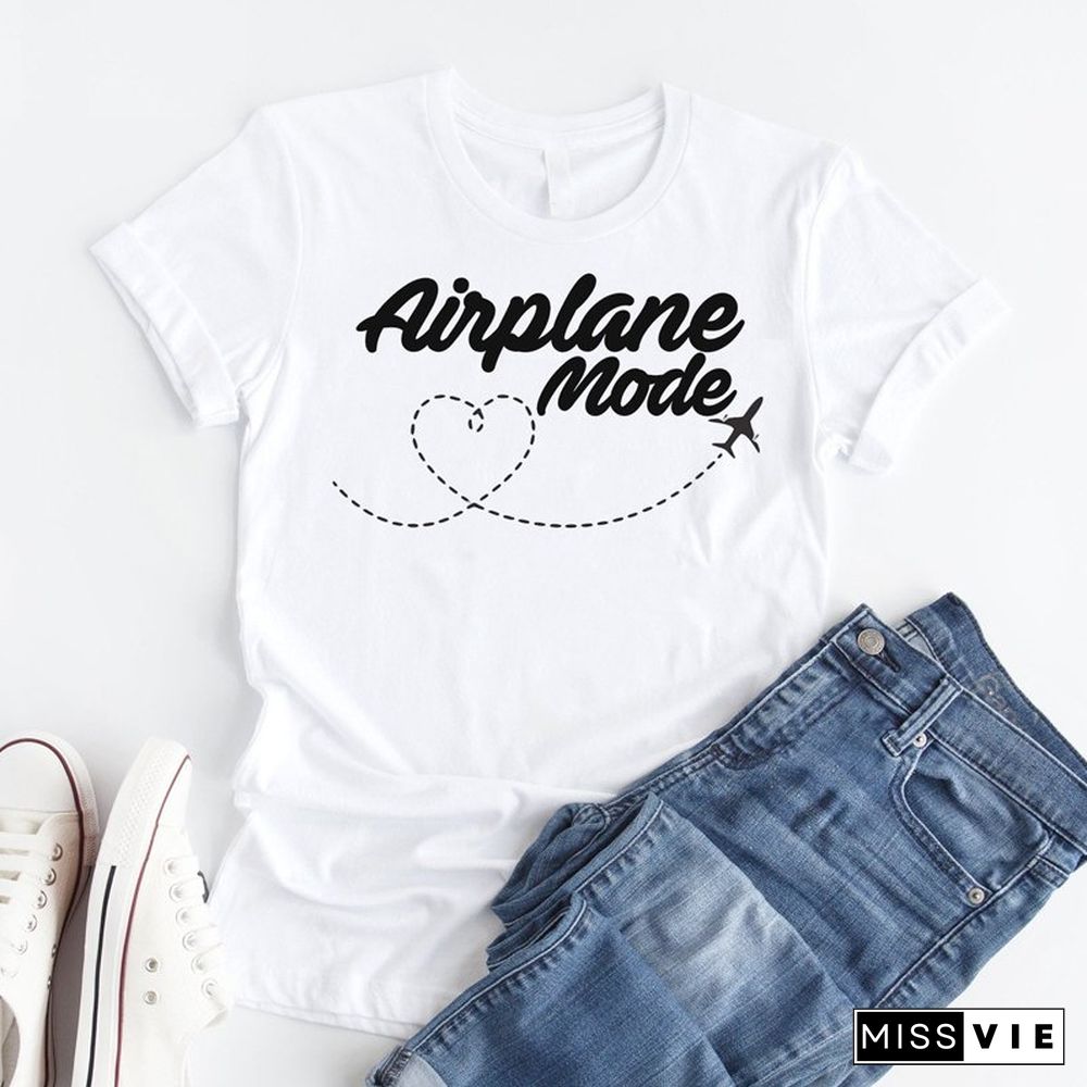 Airplane Mode T-shirt Women Stylish Wanderlust Travel Vacay Tshirt Casual Summer Vacation Tumblr Graphic Funny Tee Shirt Top