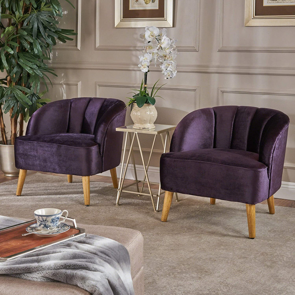 Set of 2 Accent Chair  Velvet Padded Seat With Channel Tufted Back  Blackberry   Midcentury   Armchairs And Accent Chairs   by Declusia  Houzz