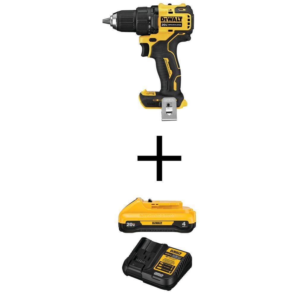 DW ATOMIC 20V MAX Cordless Brushless Compact 12 in. DrillDriver (1) 20V 4.0Ah Battery and 12V-20V MAX Charger DCD708BW240C