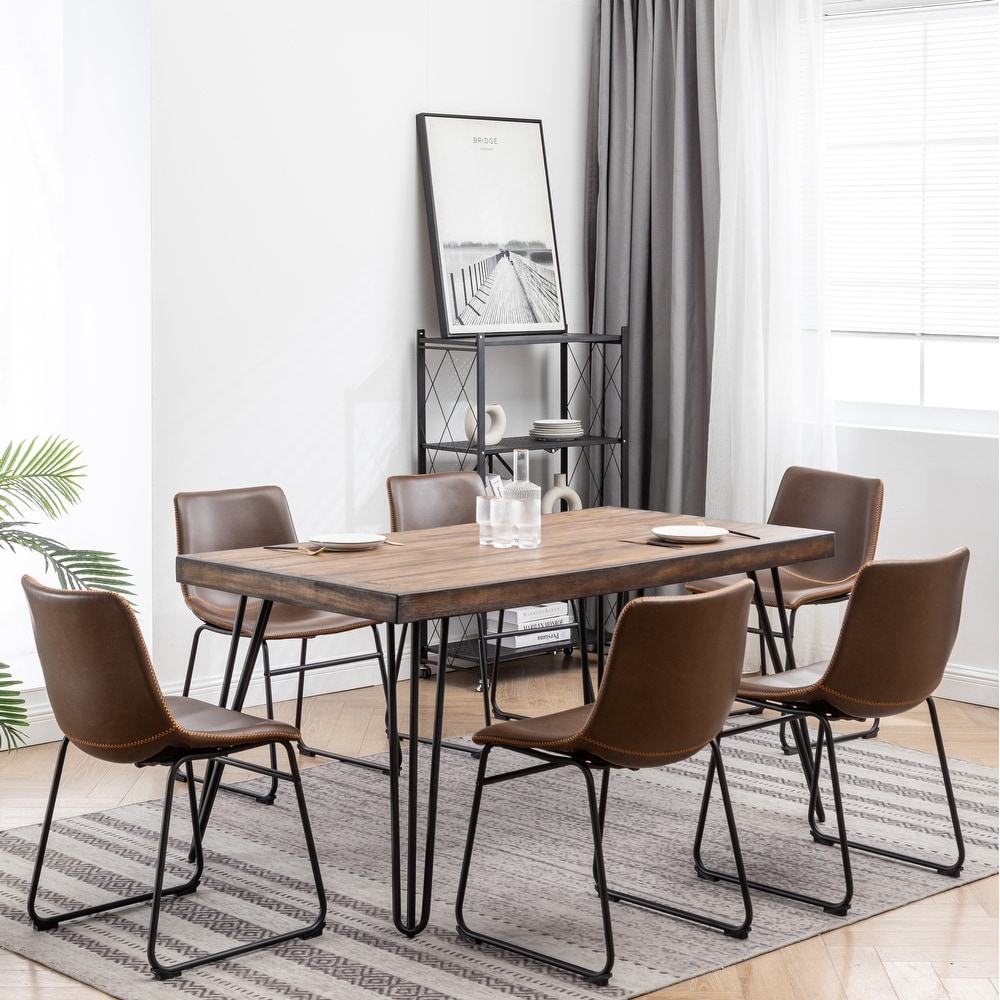 Roundhill Furniture Aryven Industrial 7 Piece Dining Set