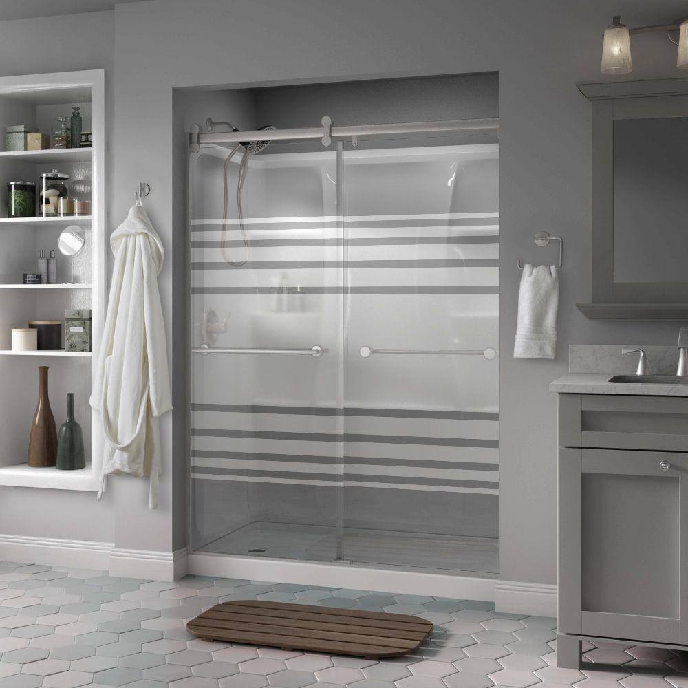 Delta Lyndall 60 x 71 in. Frameless Contemporary Sliding Shower Door in Nickel with Transition Glass 2439303