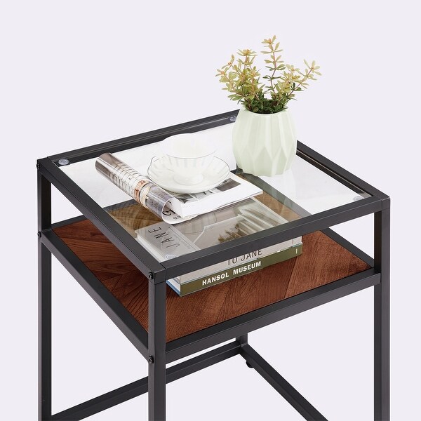 2-Tier Side Table Tempered Glass Top