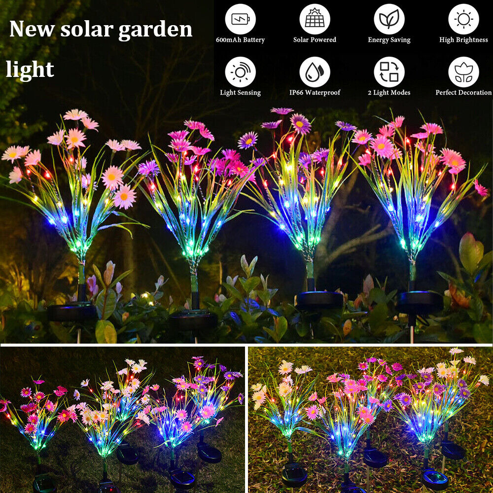 Kqiang 2PACK LED Solar Flower Lights Outdoor Garden Stake Landscape Decor Lamp