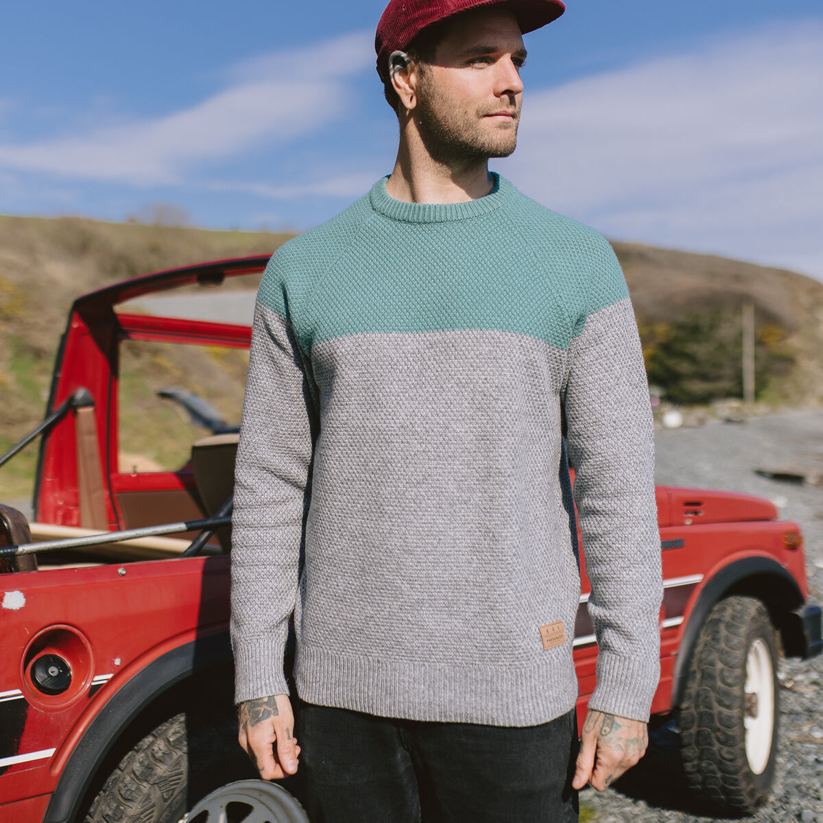 Davis Knitted Jumper - Storm Green/ Grey Marl