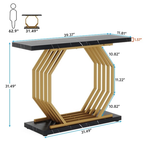 40 Inch Modern Gold Console Table， Faux Marble Entryway Table for Living Room