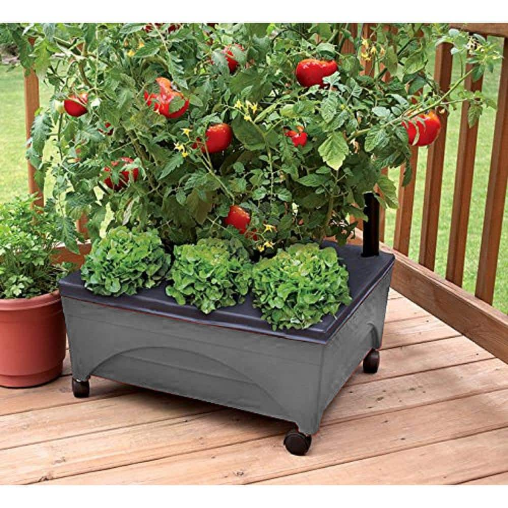 CITY PICKERS 24.5 in. x 20.5 in. Charcoal Gray Plastic Patio Raised Garden Bed Kit with Watering System and Casters 2346D