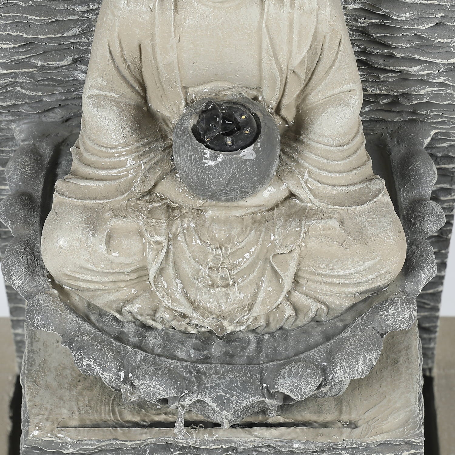 LuxenHome Gray Resin Meditating Buddha with Pedestal Outdoor Fountain with LED Light