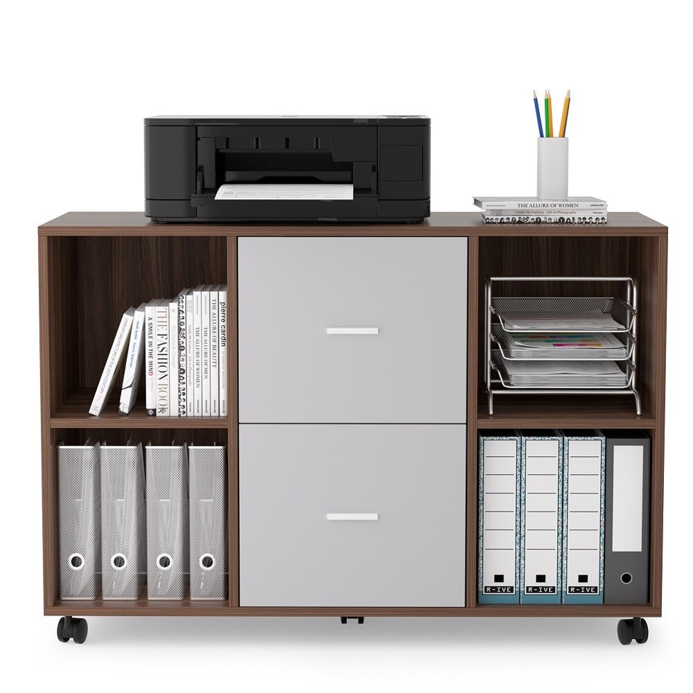 Mobile Filing Cabinet with 2 Drawers and 4 Open Storage Shelves