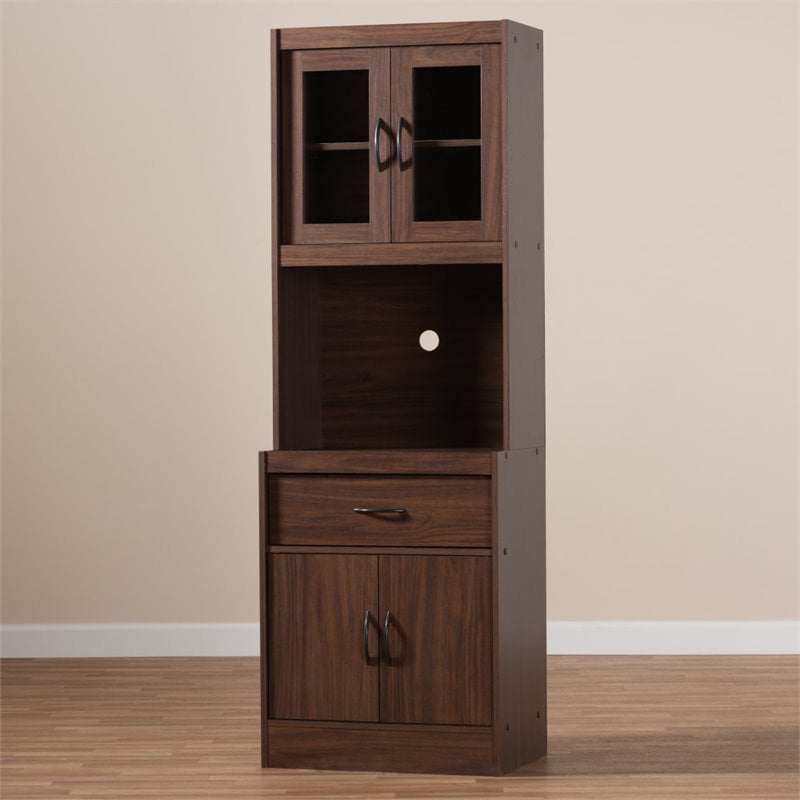 Home Square 2 Piece Kitchen Cabinet and Hutch Set in Dark Walnut (Set of 2)