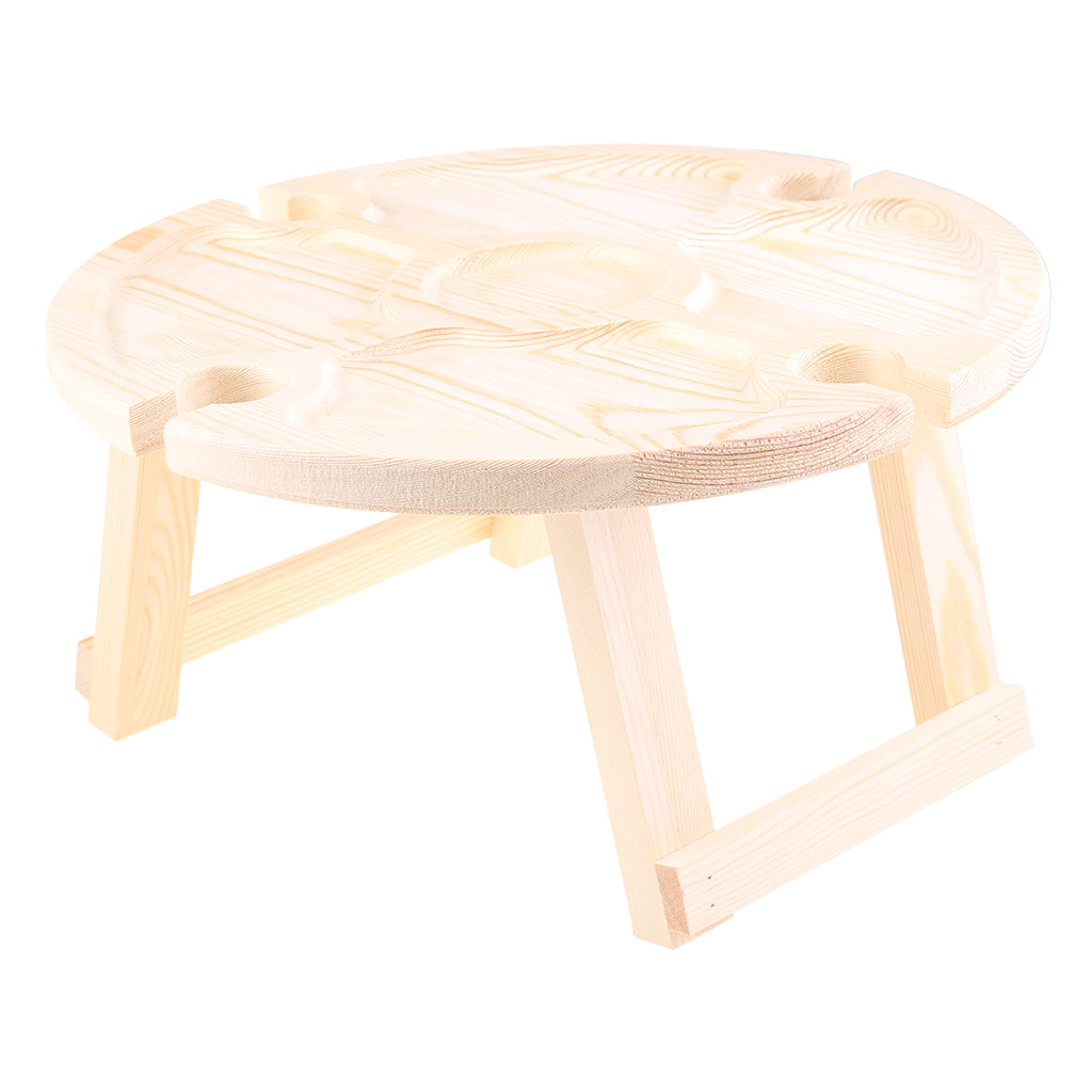 QUSENLON Portable Round Wooden Outdoor Folding Picnic Table Glass Holder Garden