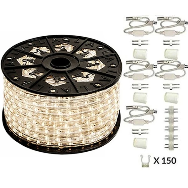 Warm White - 120V Dimmable IP65 Waterproof Flexible Light 150ft Reel, Endura Rope String Light