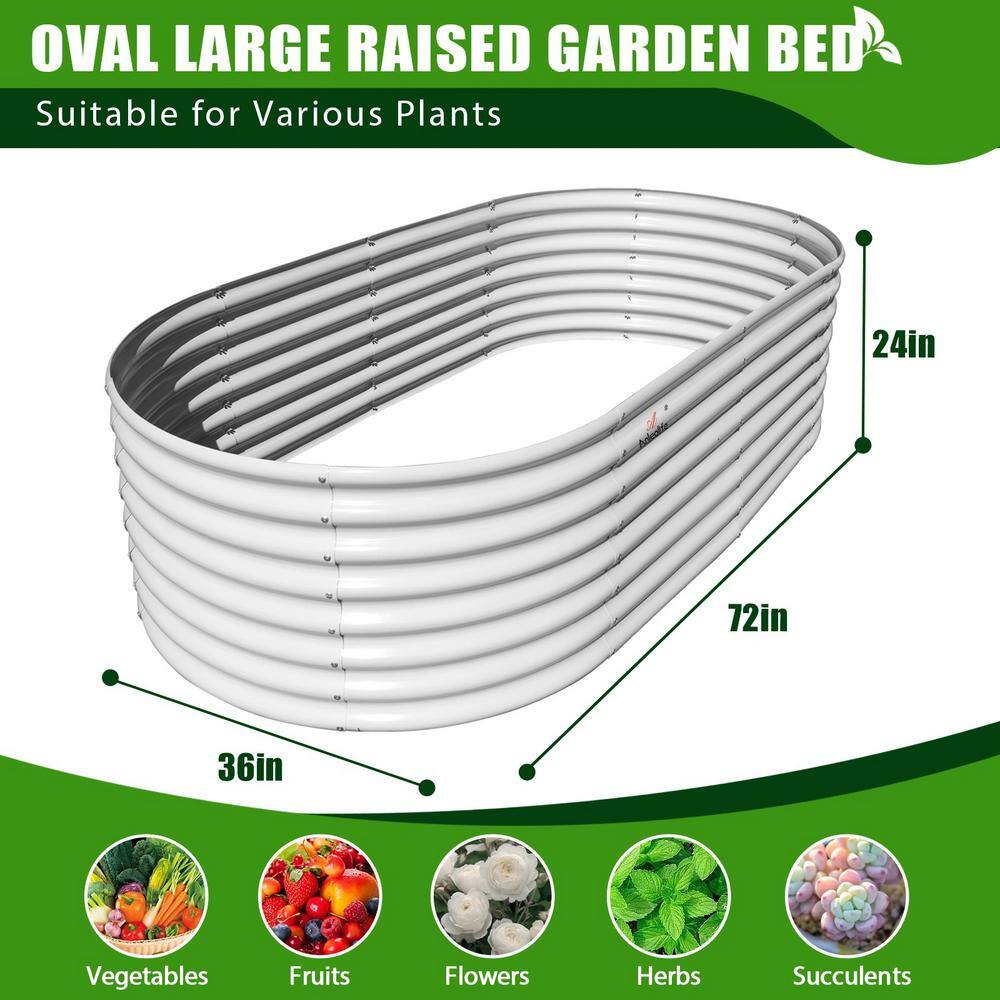 Cesicia 6 ft. L x 3 ft. W x 2 ft. H Outdoor White Galvanized Steel Raised Garden Bed Oval Above Ground Modular Planter Boxes ANG002bedwy