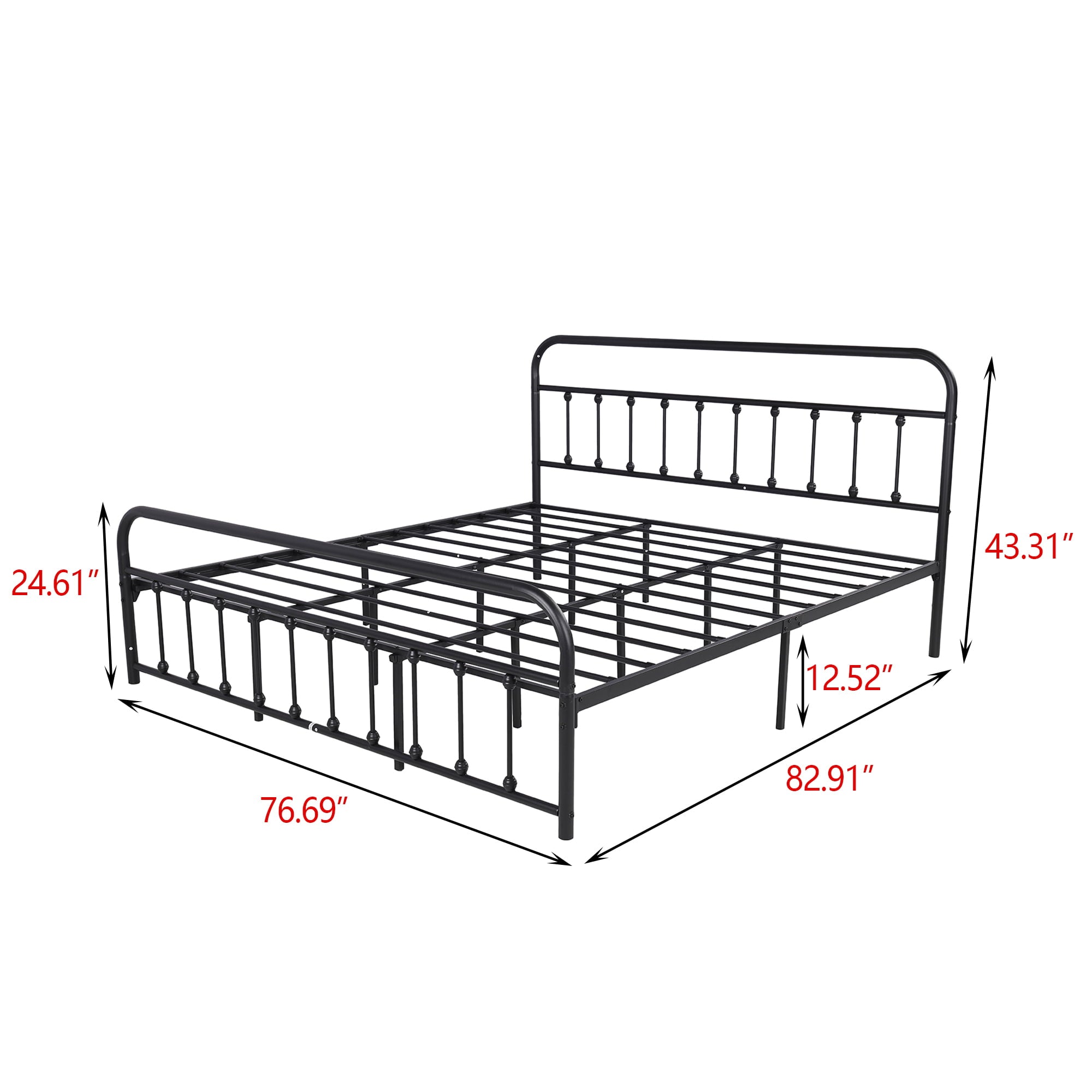 Alazyhome Simple Vintage King Metal Platform Bed Frame, Easy-Assembly, Black