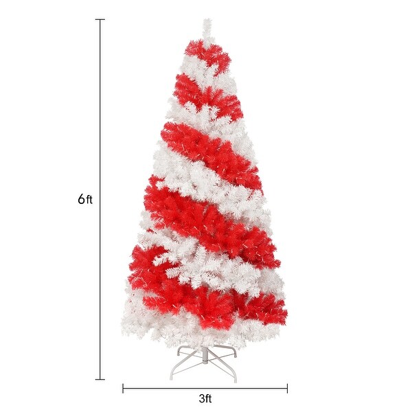 6ft Artificial Christmas Tree with 300 LED Lights and 900 Bendable Branches，Candy Cane Christmas Tree Holiday Decoration