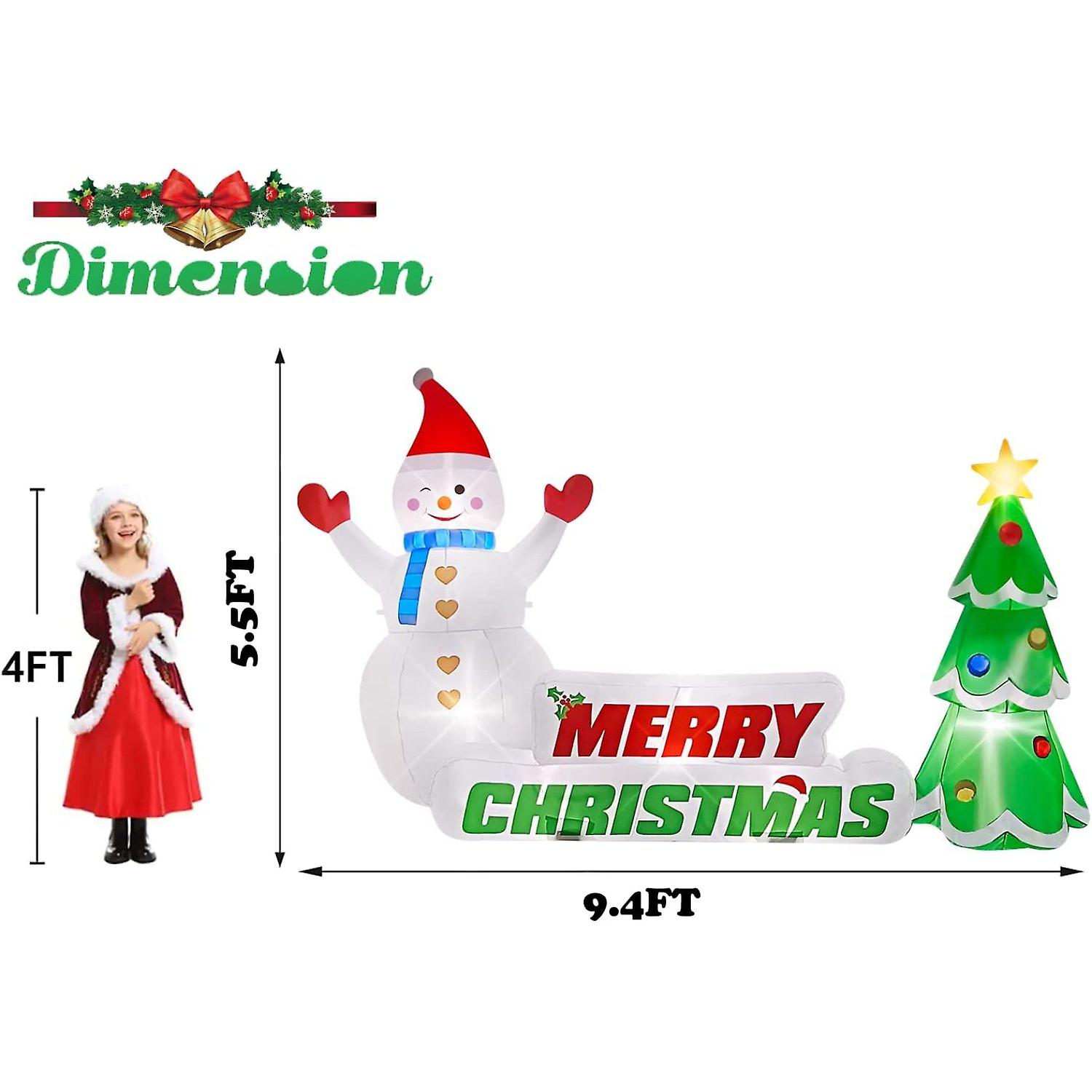 9.4ft Merry Christmas Inflatables Decorations， Outdoor Christmas Inflatable Tree Snowman Banner Creative Christmas Blow Ups Yard Decoration For Holida