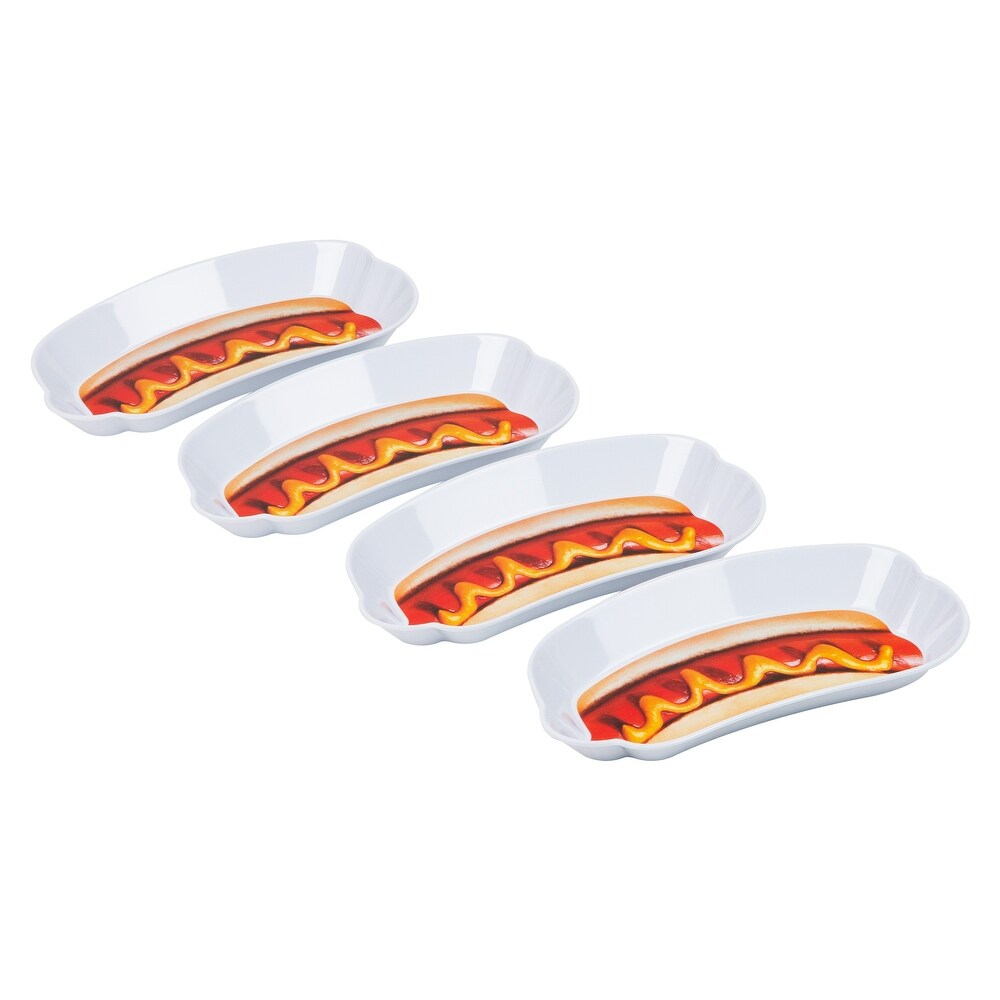 Mind Reader Hot Dog Serving Plates for Parties and BBQs  4 Piece Set  Melamine  8.5\