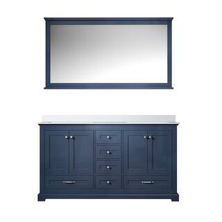 Lexora Dukes 60 in. W x 22 in. D Navy Blue Double Bath Vanity White Quartz Top and 58 in. Mirror LD342260DEWQM58