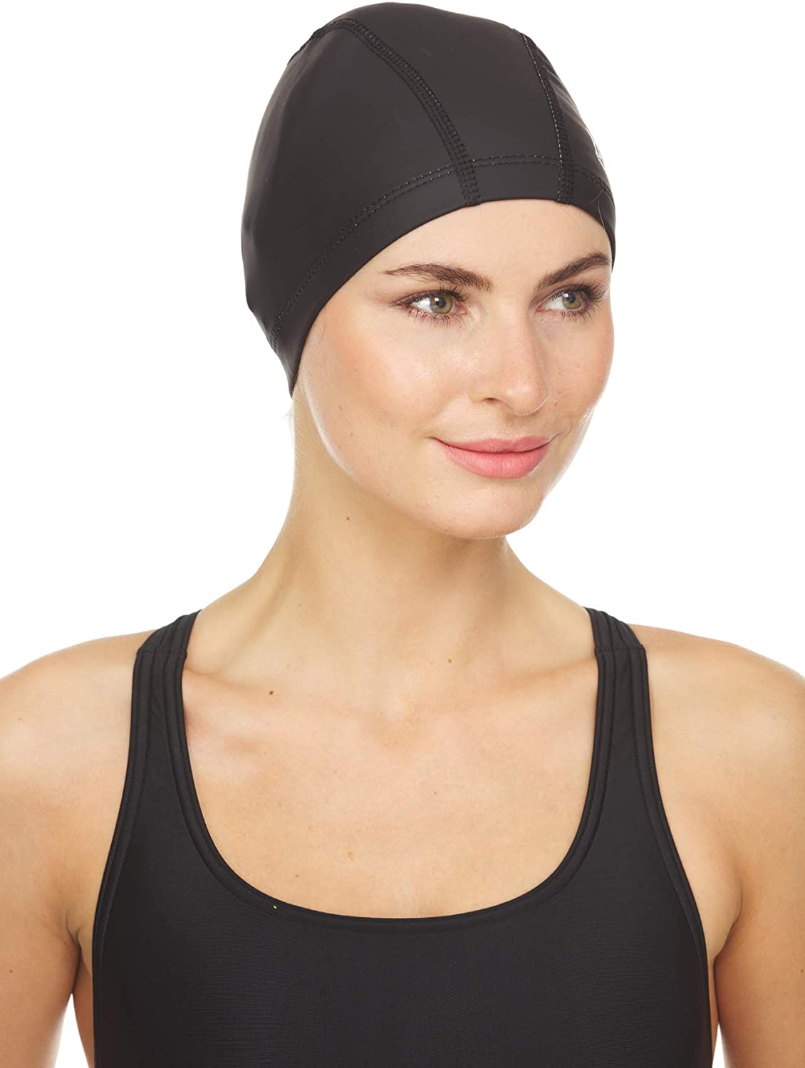 Beemo Latex Lycra Swim Cap for Long or Short Hair - Stretchable Head Cap - Black