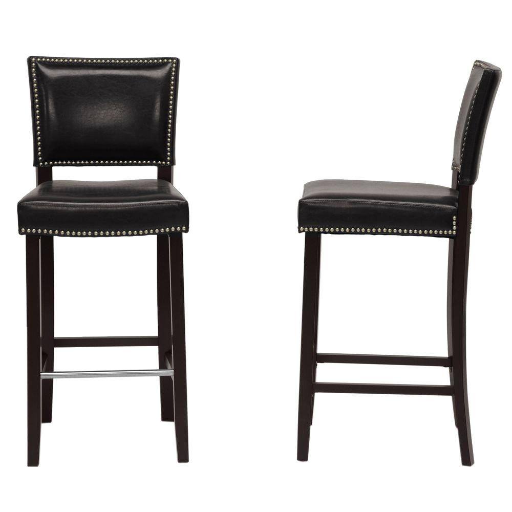 Baxton Studio Aries Black Faux Leather Upholstered 2-Piece Bar Stool Set 2PC-4299-HD