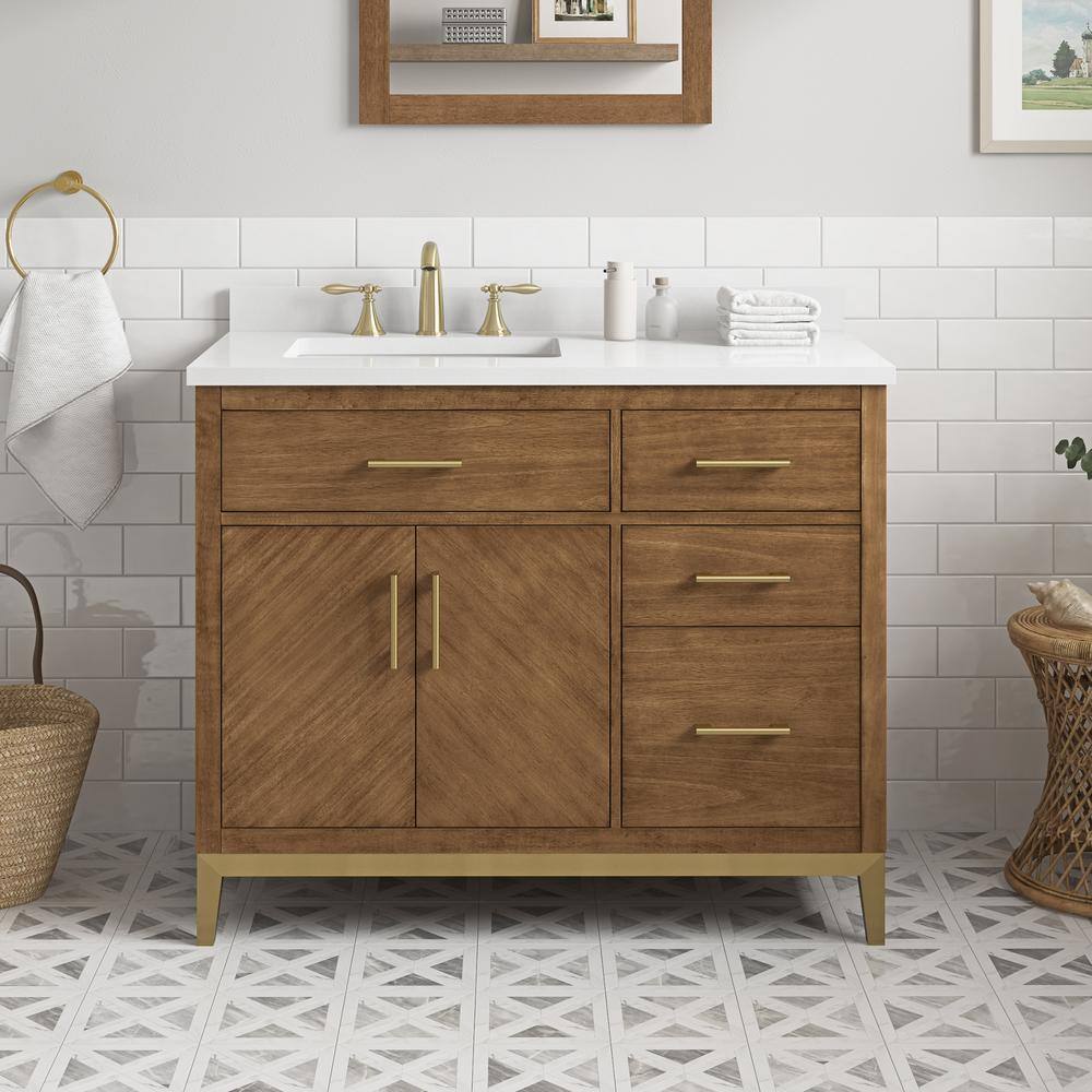 OVE Decors Diya 42 in. W x 22 in. D x 34.5 in. H Bath Vanity in Macchiato with White Engineered Marble Top 15VVA-LUDO42-16