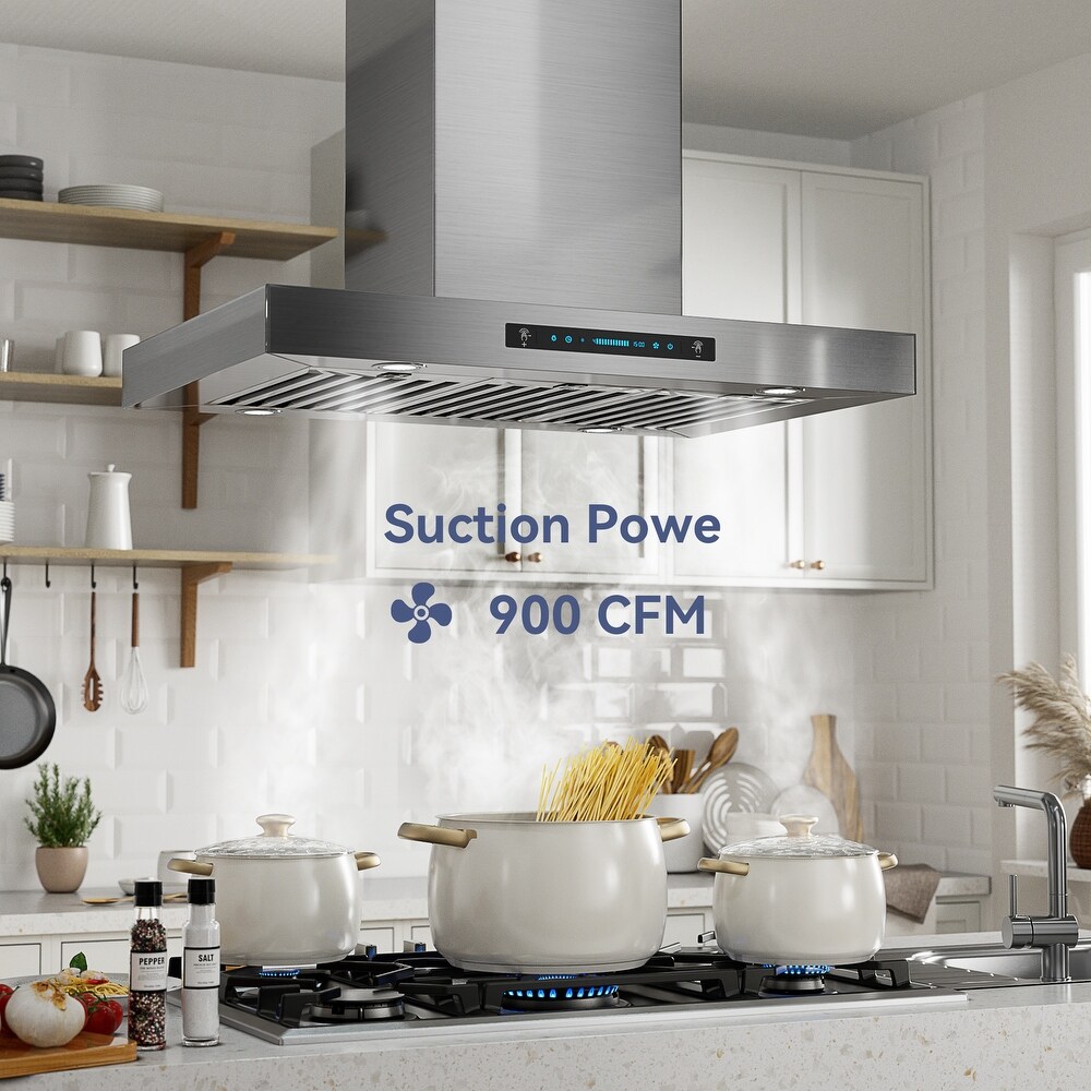 IKTCH 30 inch Vent Island Mount Range Hood  900 CFM Powerful and Stylish Kitchen Ventilation   30''