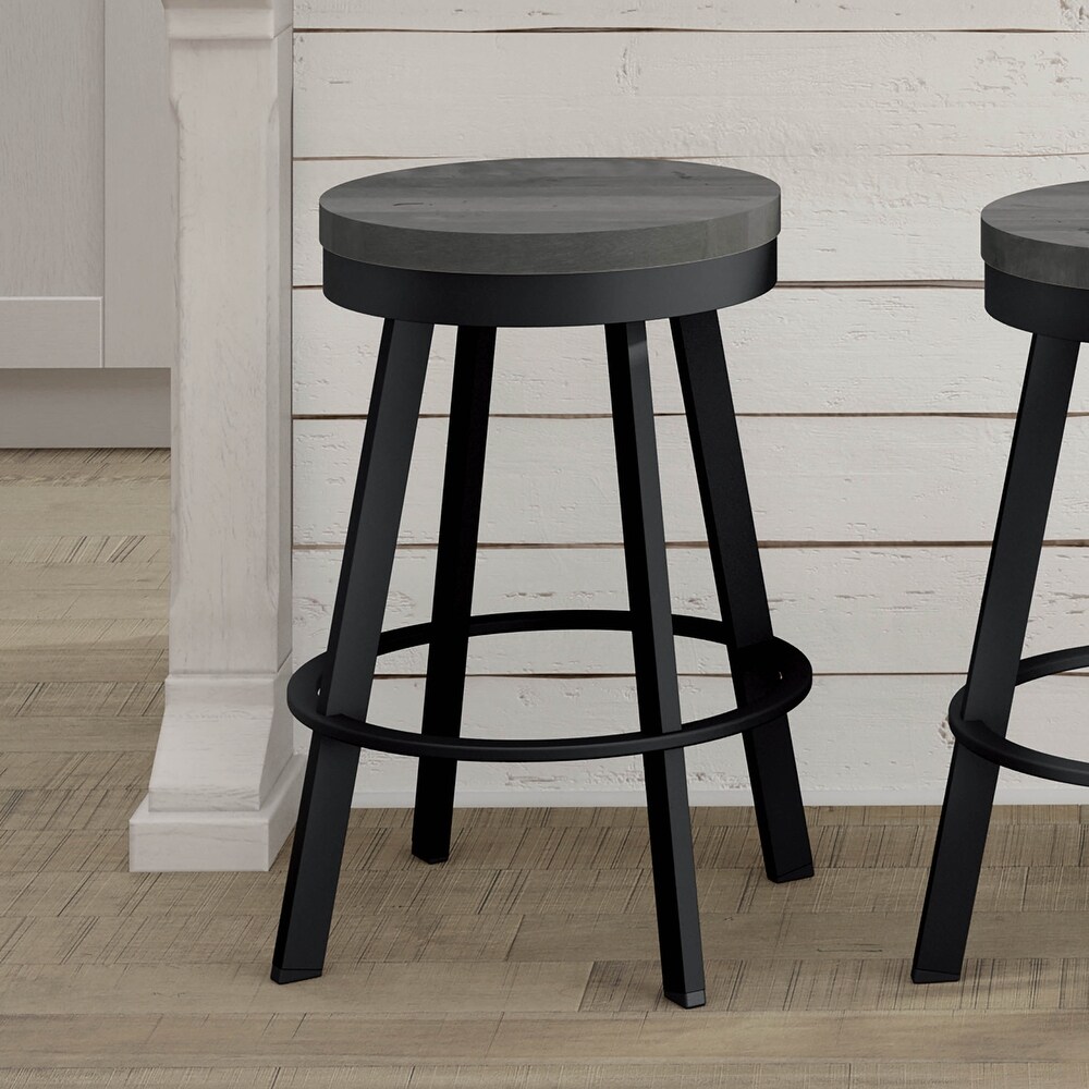 Amisco Warner Swivel Counter Stool with Distressed Wood Seat