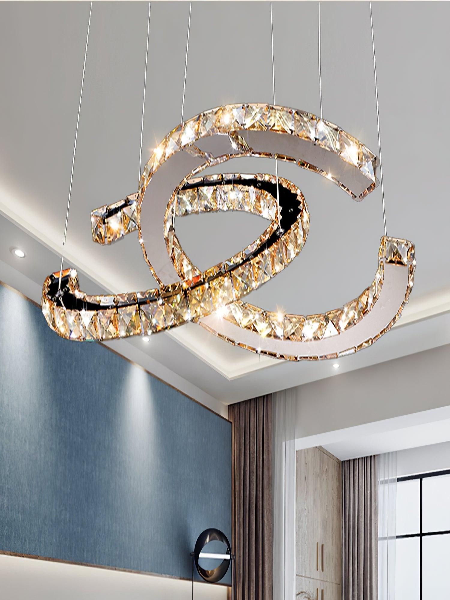 Modern Crystal Double C Chandelier