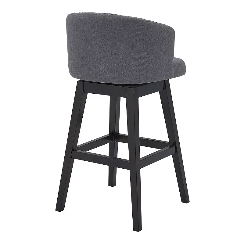 30 Inches Button Tufted Fabric Padded Swivel Barstool， Gray