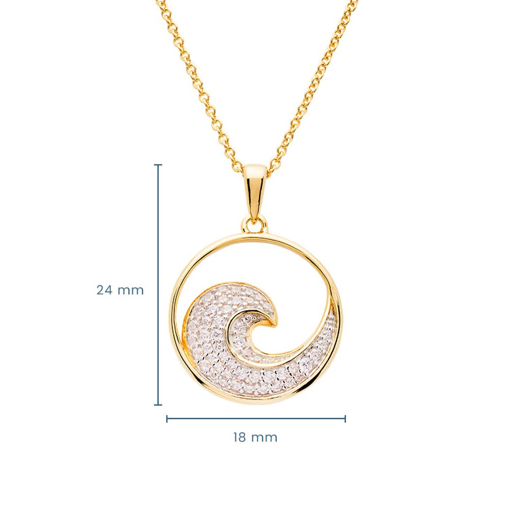 Ocean  14K Gold Vermeil Ocean Wave Necklace with Cubic Zirconias