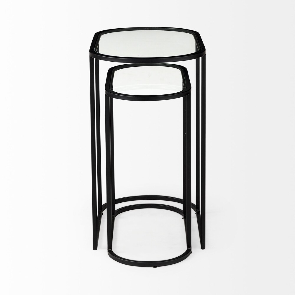 Celine Black Iron   Glass Nesting Accent Tables   24.2L x 12.6W x 22.4H