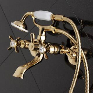 Kingston Brass Victorian 3-Handle Wall Claw Foot Tub Faucet with Handshower in Polished Brass HKS285PB